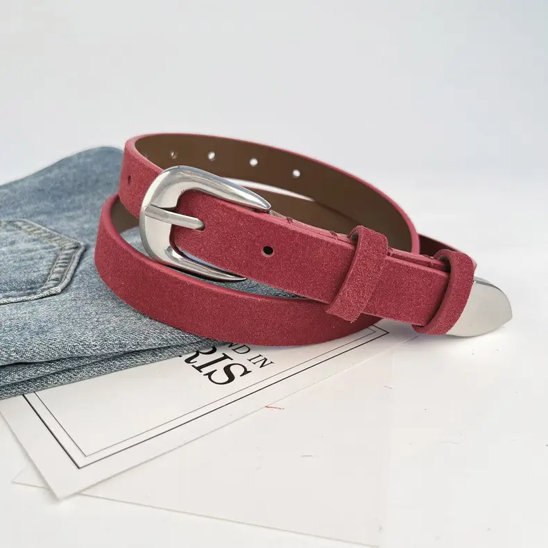 Women's Red Anti-Velvet Belt with Silver Buckle — feature 15