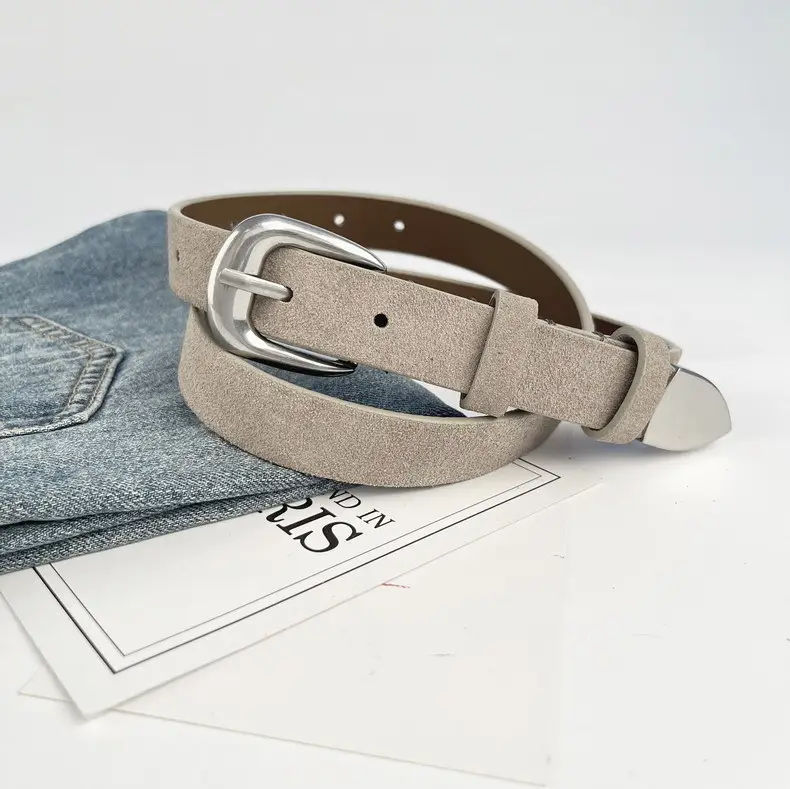 Women's Red Anti-Velvet Belt with Silver Buckle — feature 16