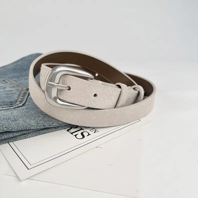 Women's Red Anti-Velvet Belt with Silver Buckle — feature 17