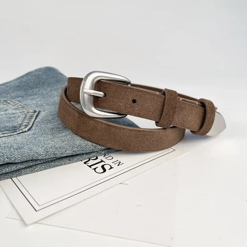 Women's Red Anti-Velvet Belt with Silver Buckle — feature 18