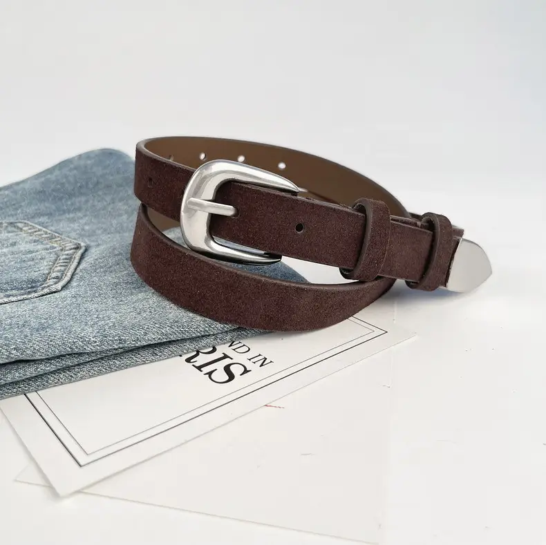 Women's Red Anti-Velvet Belt with Silver Buckle — feature 19