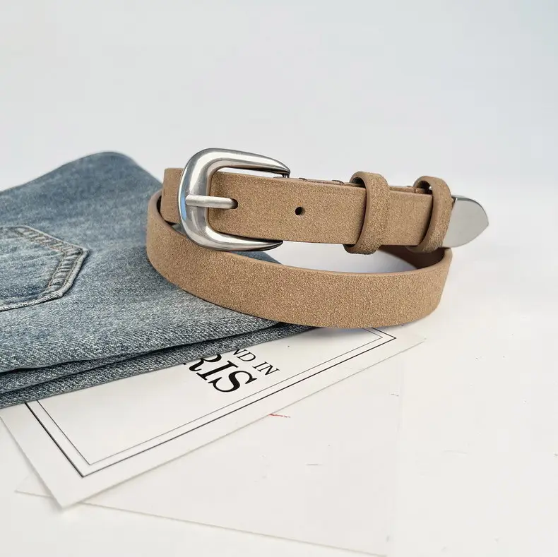 Women's Red Anti-Velvet Belt with Silver Buckle — feature 20