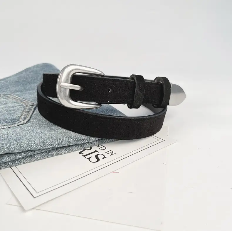 Women's Red Anti-Velvet Belt with Silver Buckle — feature 21