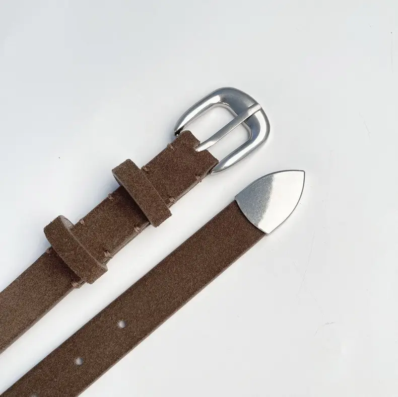 Women's Red Anti-Velvet Belt with Silver Buckle — feature 3