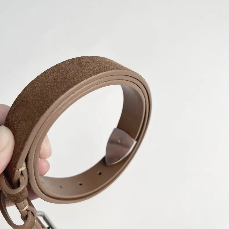 Women's Red Anti-Velvet Belt with Silver Buckle — feature 5