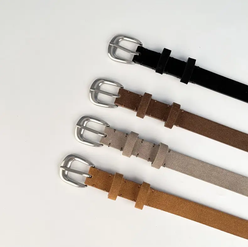Women's Red Anti-Velvet Belt with Silver Buckle — feature 6