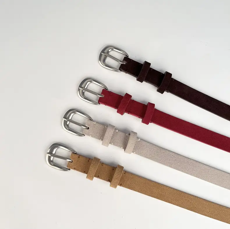Women's Red Anti-Velvet Belt with Silver Buckle — feature 7