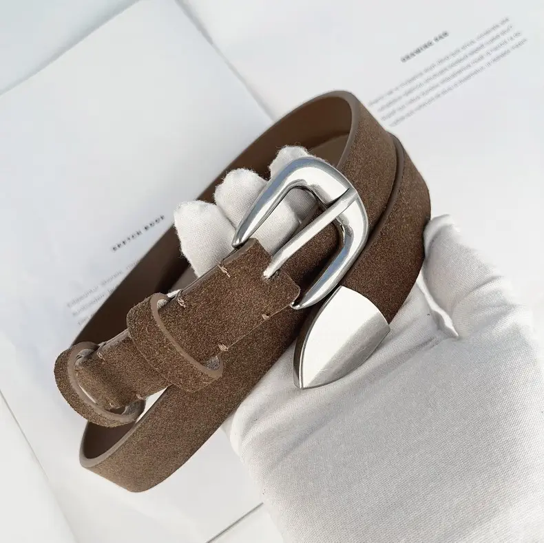Women's Red Anti-Velvet Belt with Silver Buckle — feature 8