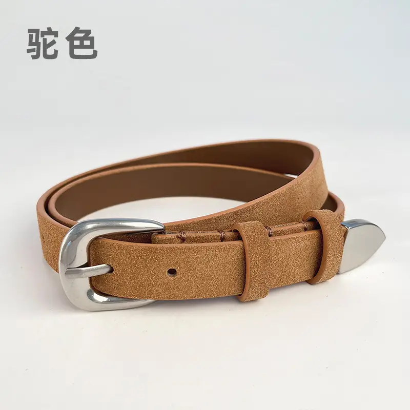 Women's Red Anti-Velvet Belt with Silver Buckle - Image 2