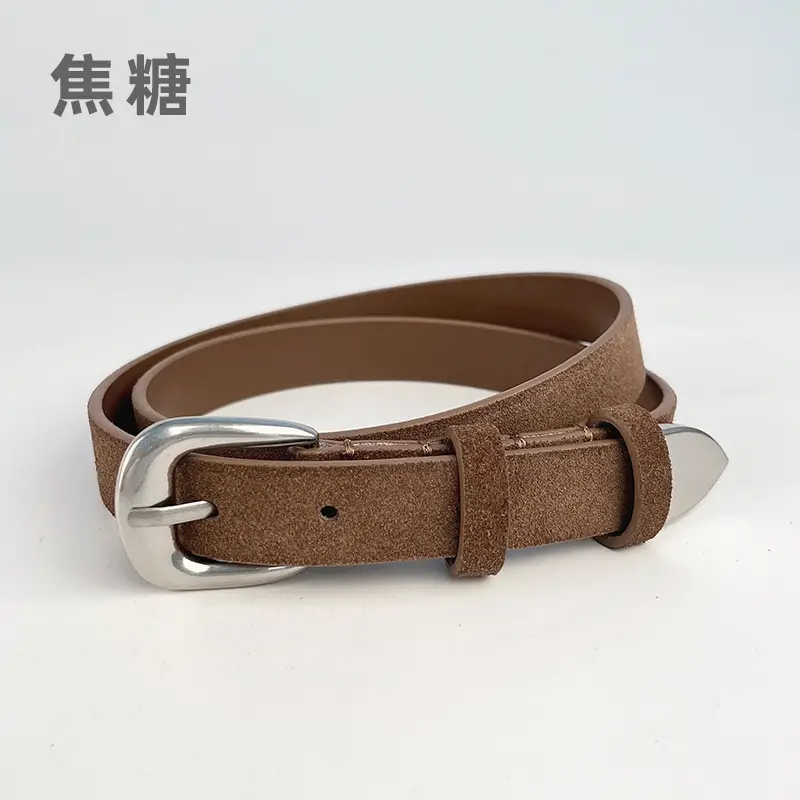 Women's Red Anti-Velvet Belt with Silver Buckle - Image 3