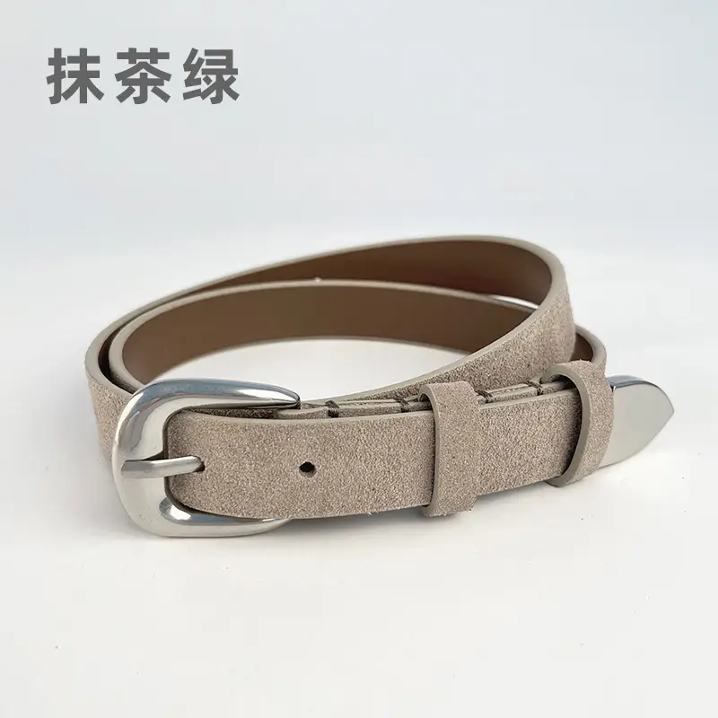 Women's Red Anti-Velvet Belt with Silver Buckle - Image 4