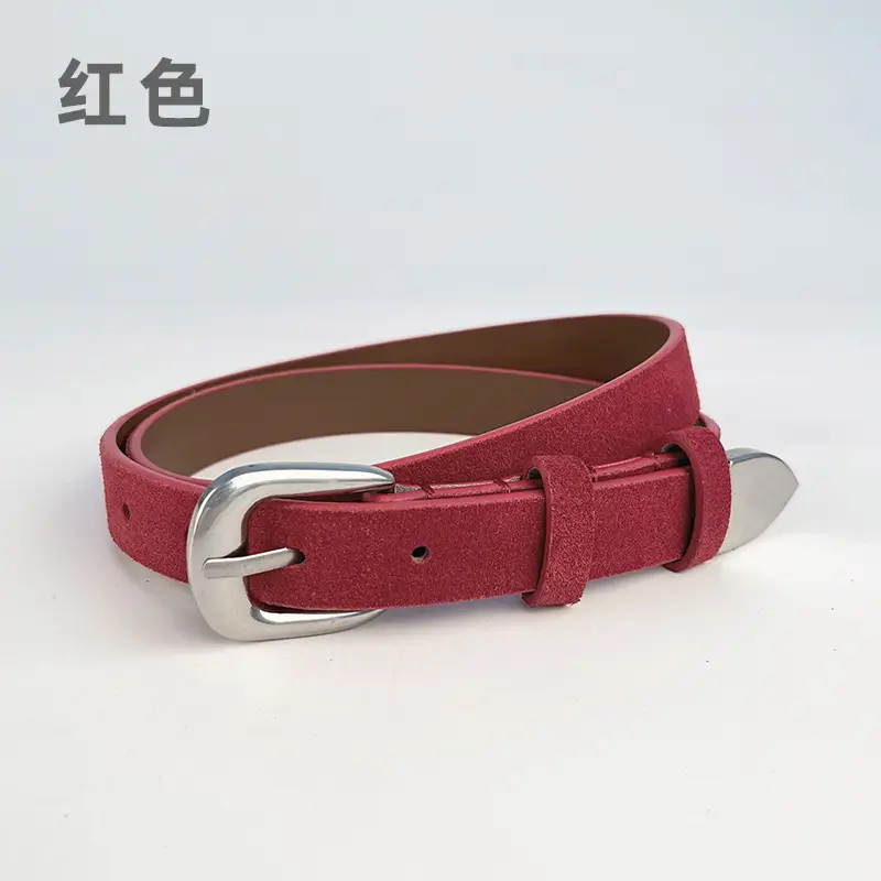 Women's Red Anti-Velvet Belt with Silver Buckle - Image 5