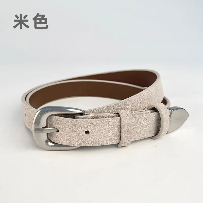 Women's Red Anti-Velvet Belt with Silver Buckle - Image 7