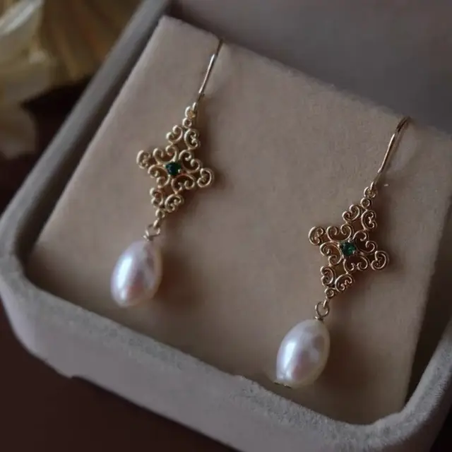 Classic Pearl Earrings for Women 14K Gold Design - Image 4