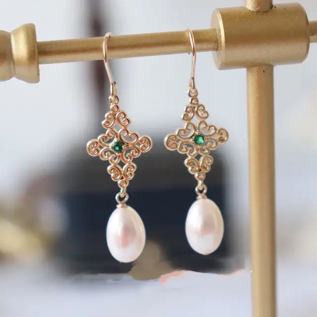 Classic Pearl Earrings for Women 14K Gold Design - Image 5
