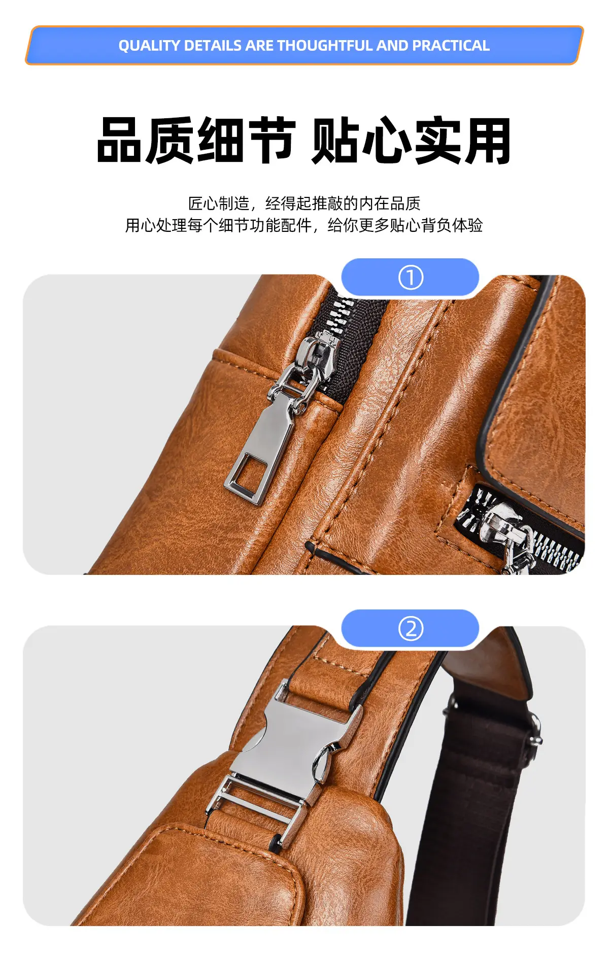 Men's Waterproof Crossbody Bag Brown Leather Large Capacity — feature 12