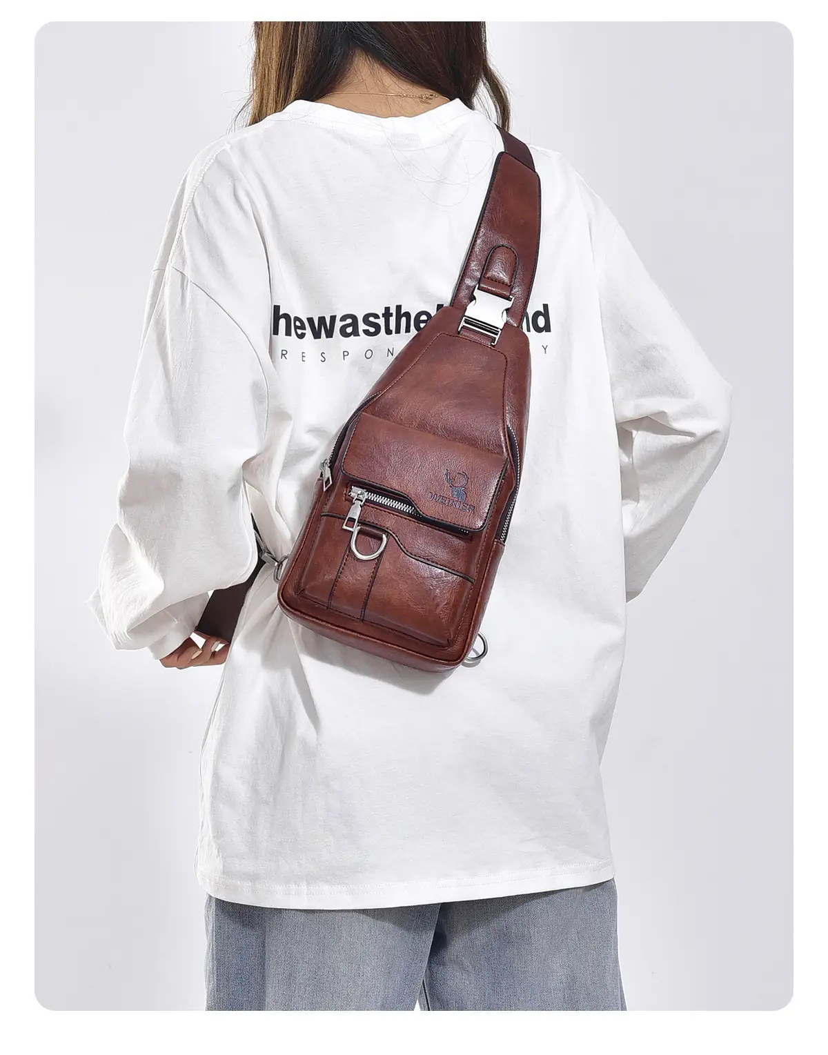 Men's Waterproof Crossbody Bag Brown Leather Large Capacity — feature 18
