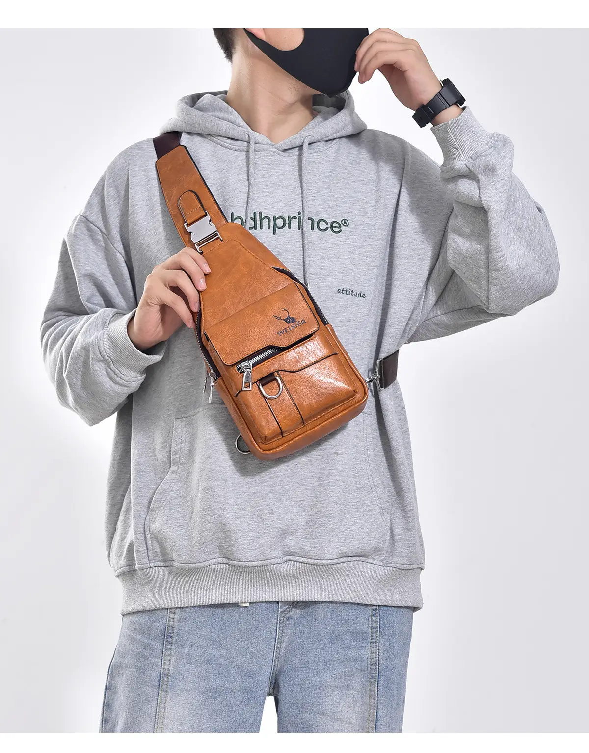 Men's Waterproof Crossbody Bag Brown Leather Large Capacity — feature 21