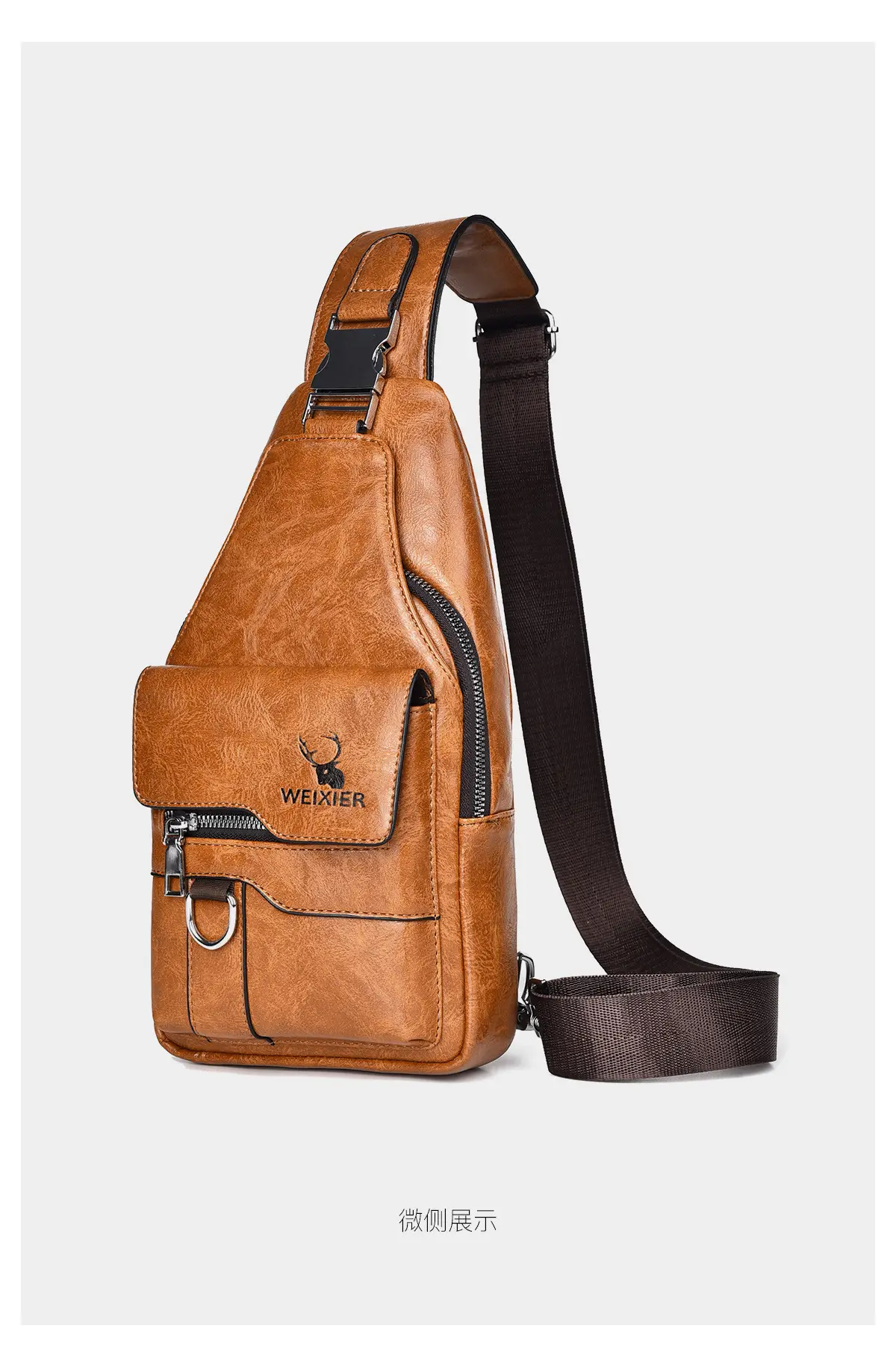 Men's Waterproof Crossbody Bag Brown Leather Large Capacity — feature 23