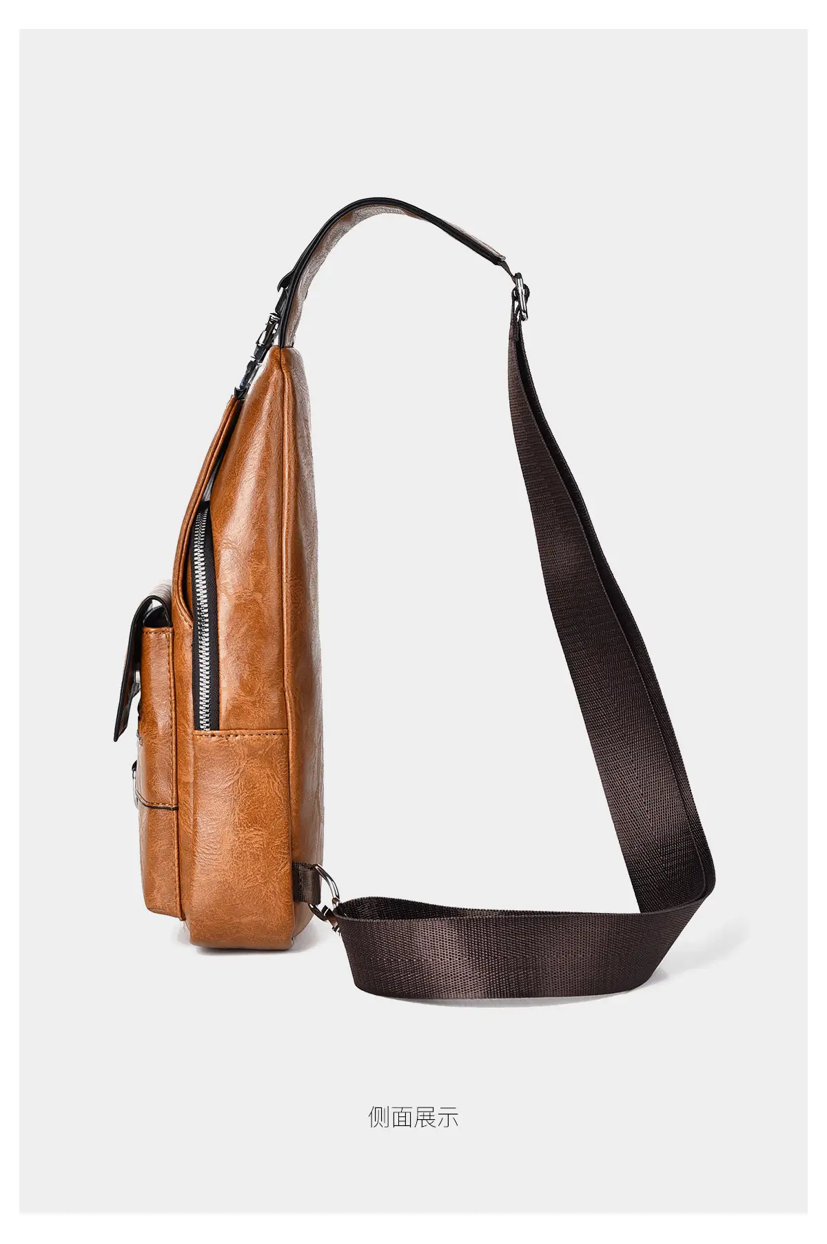 Men's Waterproof Crossbody Bag Brown Leather Large Capacity — feature 24