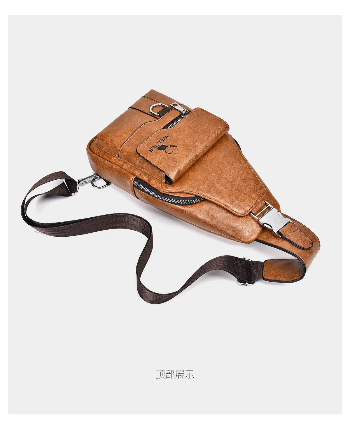 Men's Waterproof Crossbody Bag Brown Leather Large Capacity — feature 26