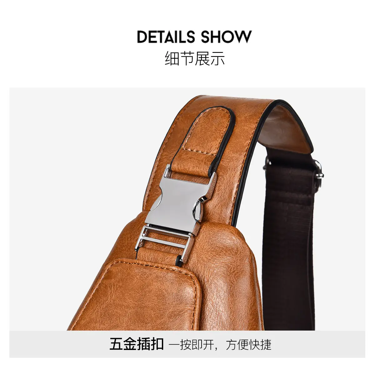 Men's Waterproof Crossbody Bag Brown Leather Large Capacity — feature 28