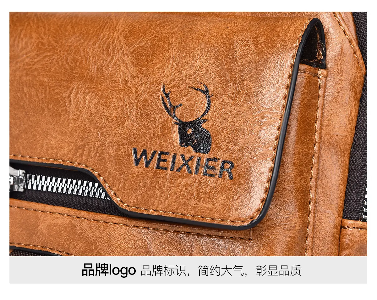 Men's Waterproof Crossbody Bag Brown Leather Large Capacity — feature 29