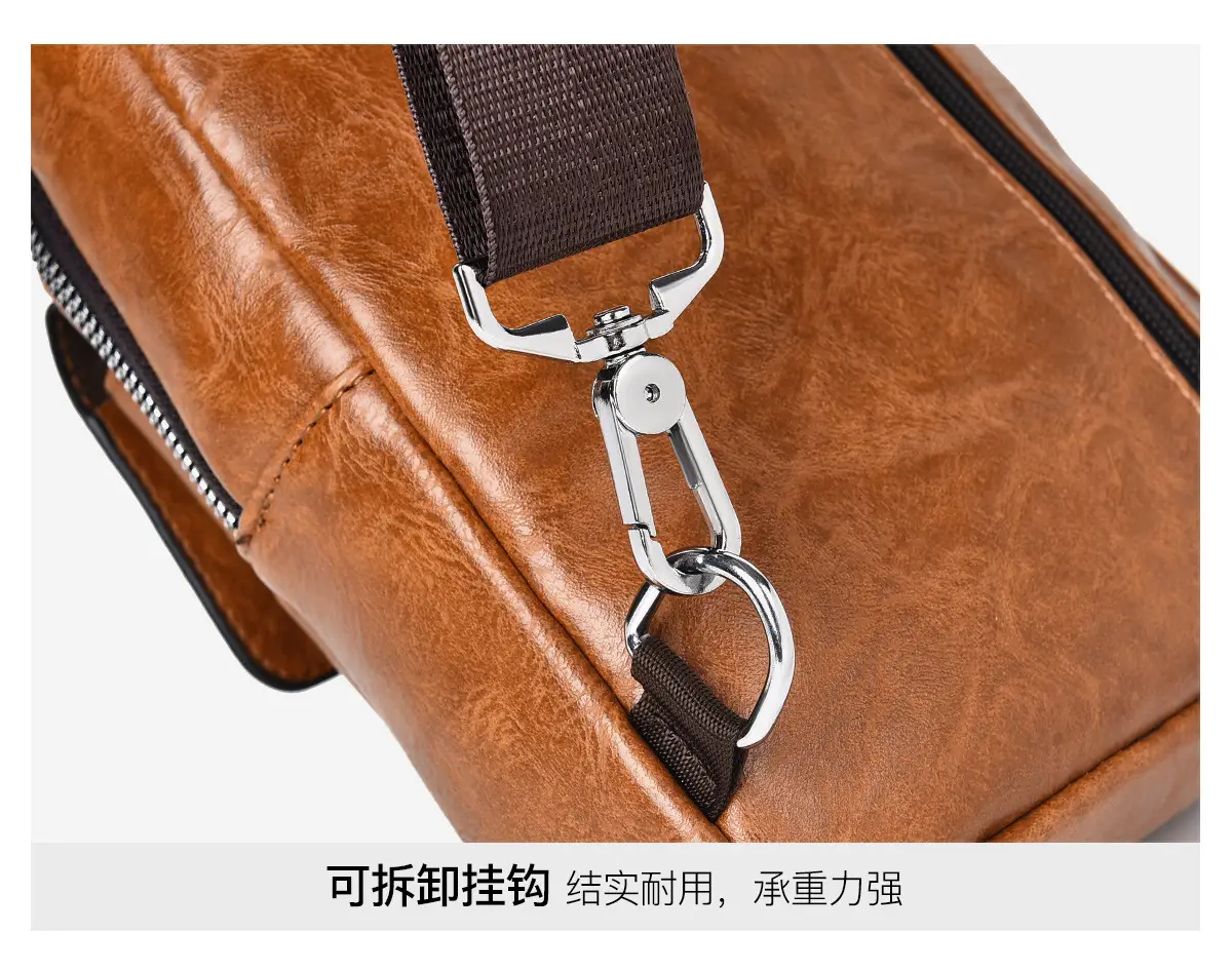 Men's Waterproof Crossbody Bag Brown Leather Large Capacity — feature 30