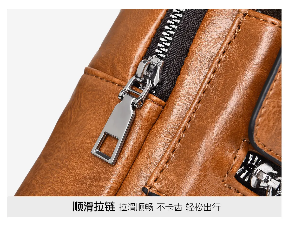 Men's Waterproof Crossbody Bag Brown Leather Large Capacity — feature 31