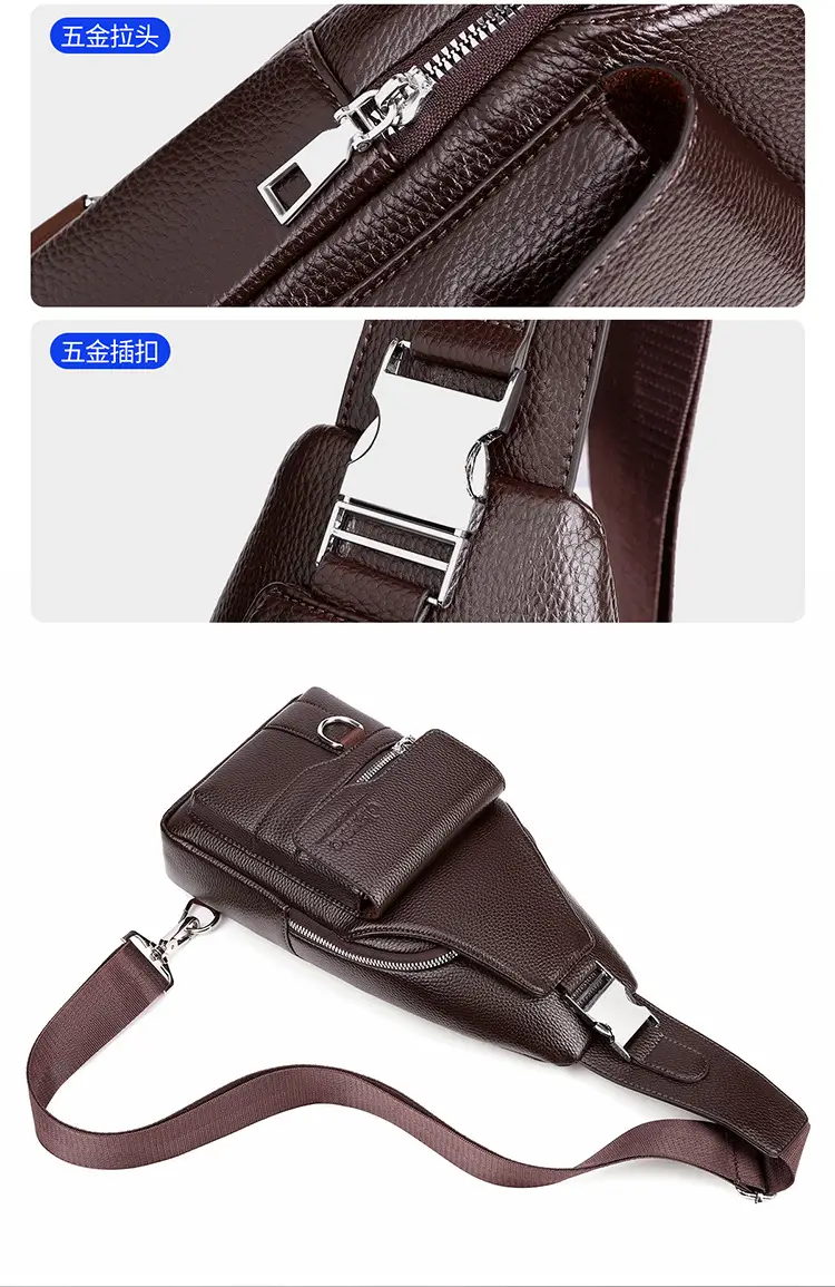 Men's Waterproof Crossbody Bag Brown Leather Large Capacity — feature 36