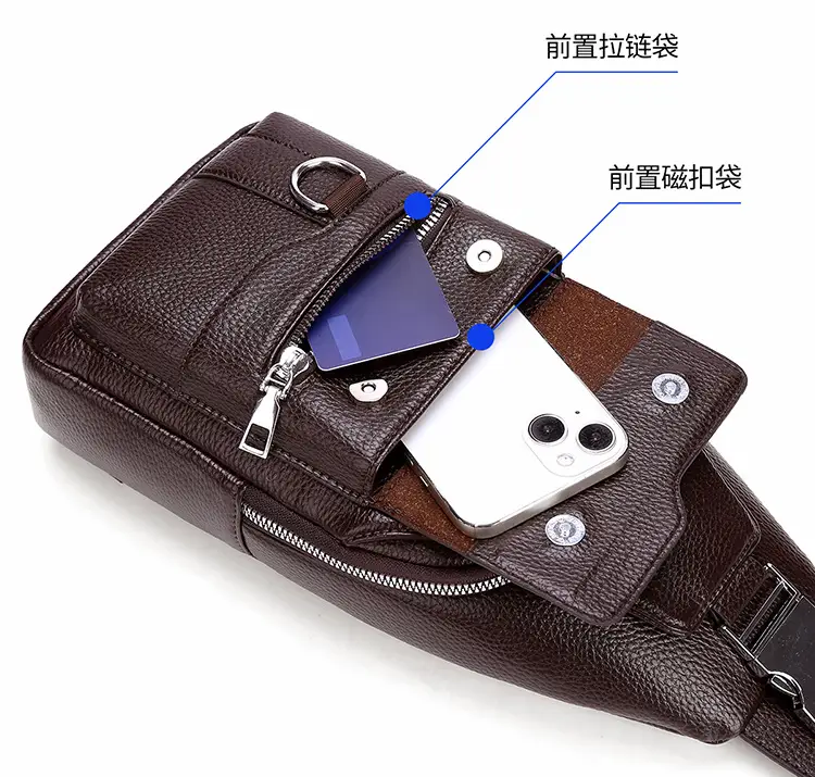 Men's Waterproof Crossbody Bag Brown Leather Large Capacity — feature 39