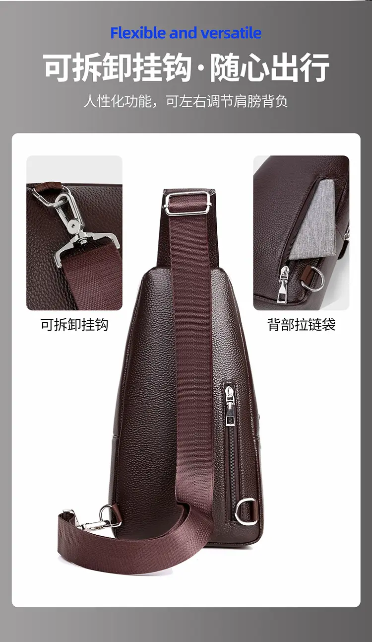 Men's Waterproof Crossbody Bag Brown Leather Large Capacity — feature 40