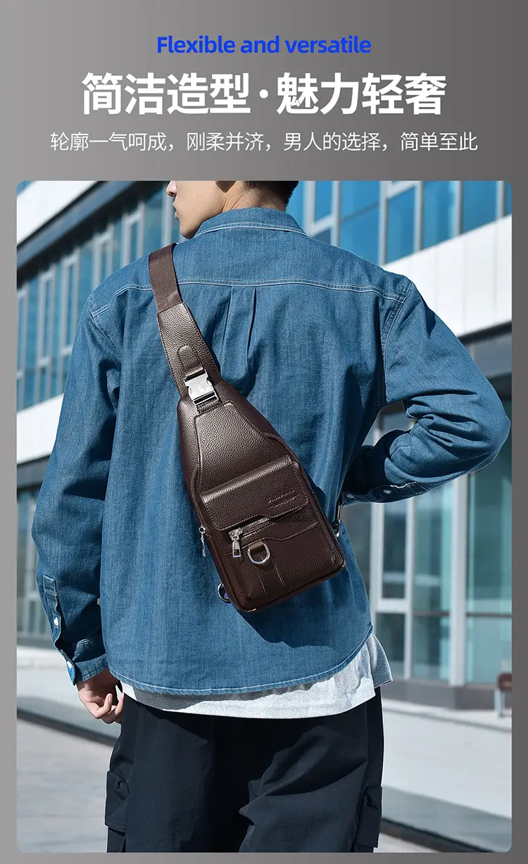 Men's Waterproof Crossbody Bag Brown Leather Large Capacity — feature 41