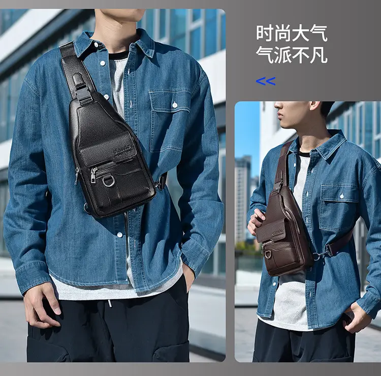 Men's Waterproof Crossbody Bag Brown Leather Large Capacity — feature 42
