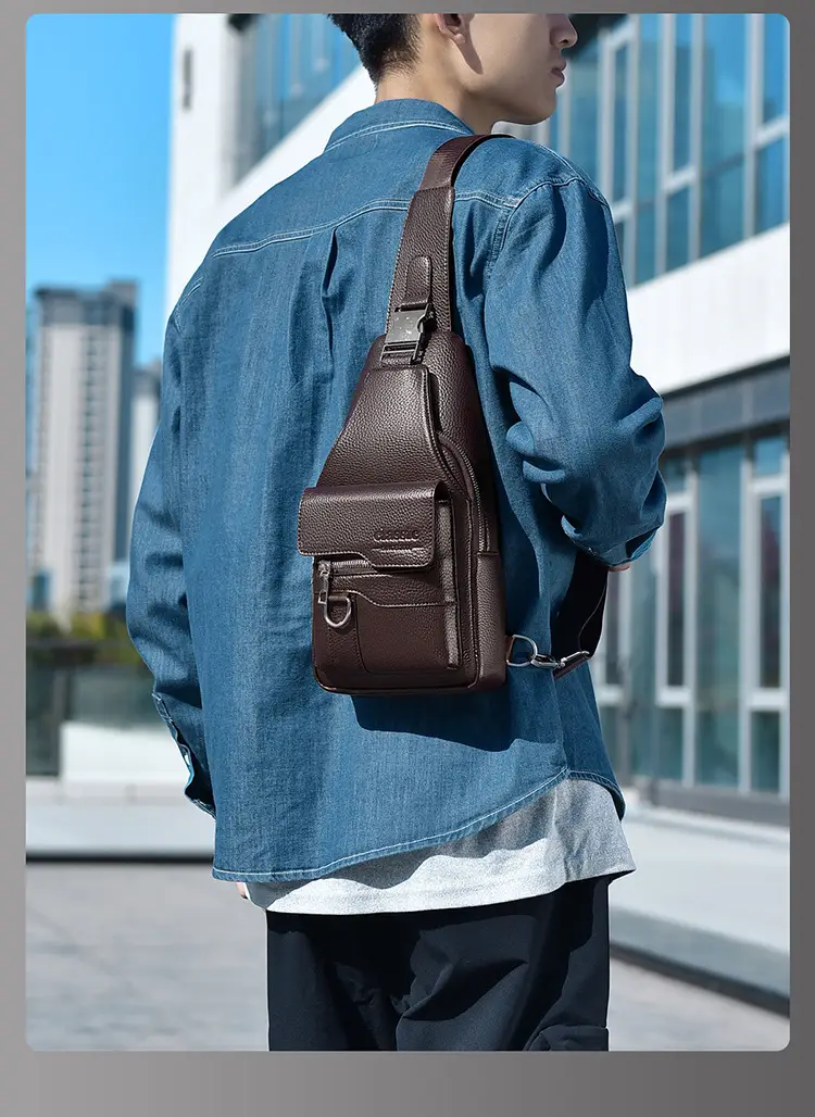 Men's Waterproof Crossbody Bag Brown Leather Large Capacity — feature 43