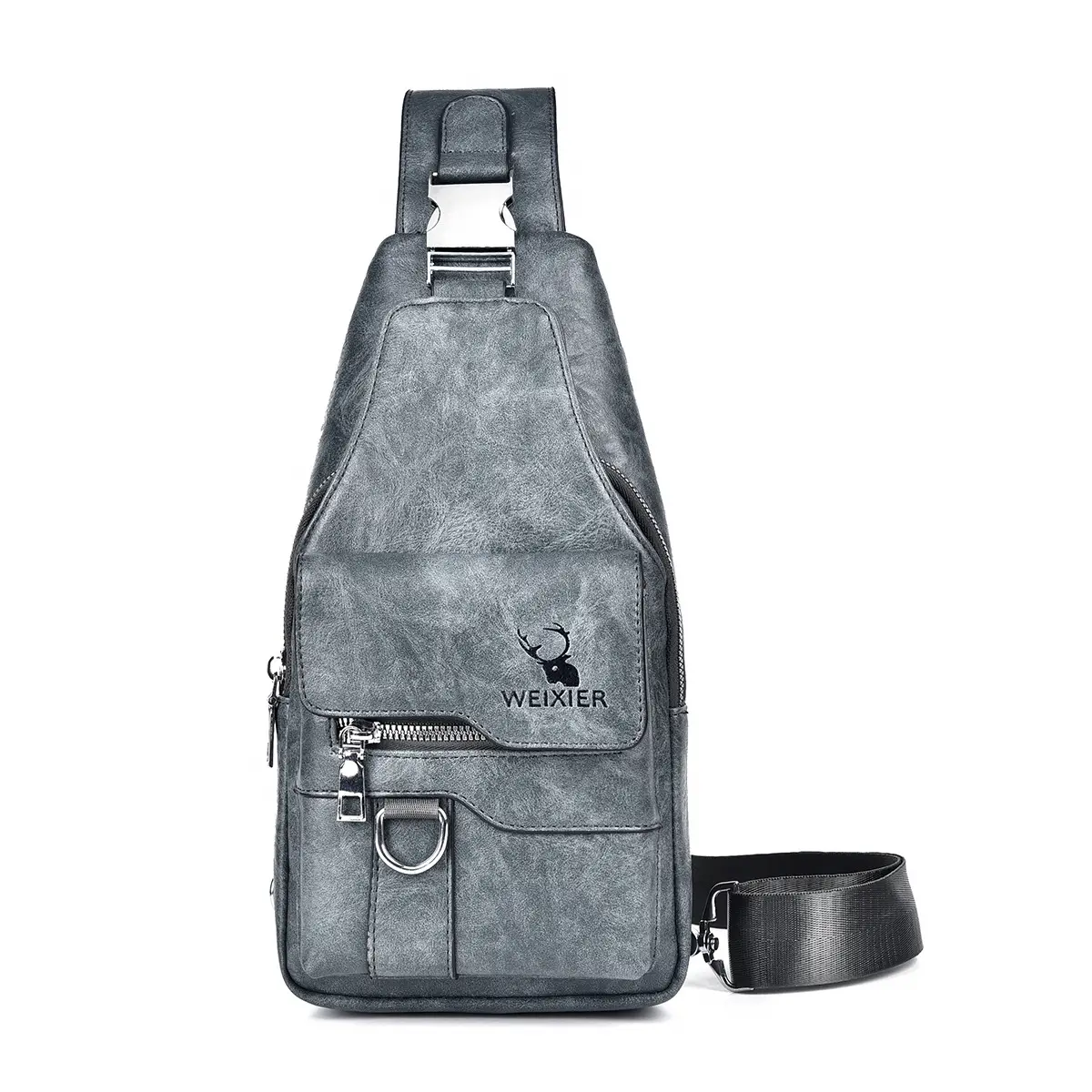 Men's Waterproof Crossbody Bag Brown Leather Large Capacity - Image 2