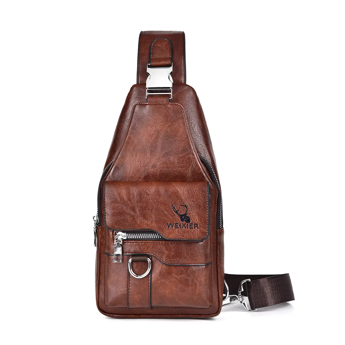 Men's Waterproof Crossbody Bag Brown Leather Large Capacity - Image 5