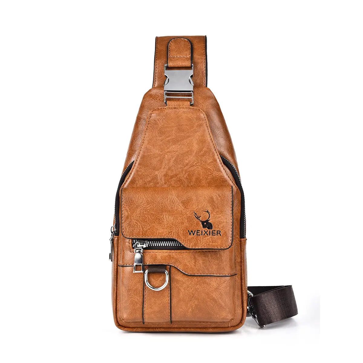 Men's Waterproof Crossbody Bag Brown Leather Large Capacity - Image 6
