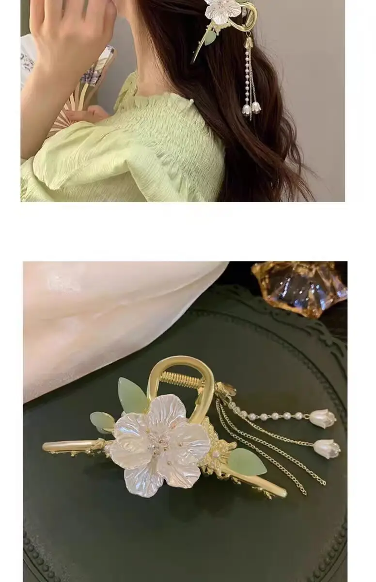 Ancient Camellia Hairpin Clip with Tassels — feature 4