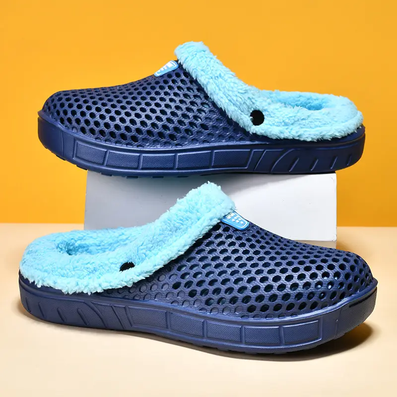 Five-Color home fleece-lined cotton slippers hollow breathable couple's hole shoes casual slip-on closed toe garden shoes - Image 7