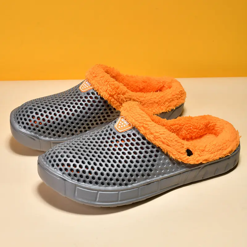 Five-Color home fleece-lined cotton slippers hollow breathable couple's hole shoes casual slip-on closed toe garden shoes - Image 8