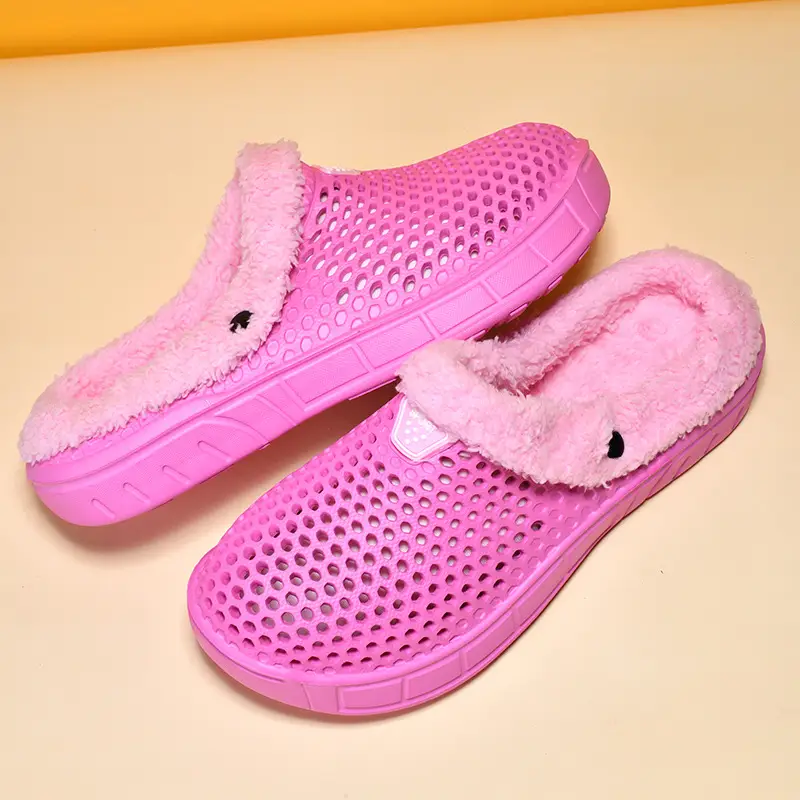 Five-Color home fleece-lined cotton slippers hollow breathable couple's hole shoes casual slip-on closed toe garden shoes - Image 9