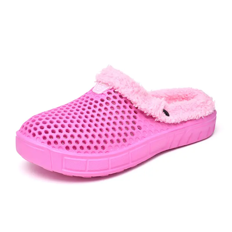 Five-Color home fleece-lined cotton slippers hollow breathable couple's hole shoes casual slip-on closed toe garden shoes - Image 3