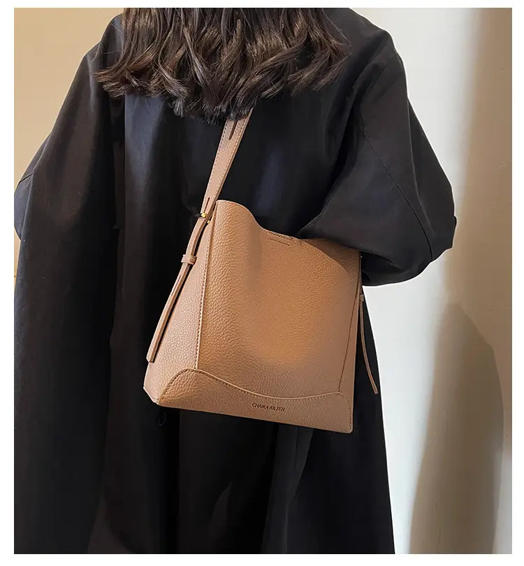 Women Textured Bucket Bag Brown Vintage Shoulder Crossbody — feature 10