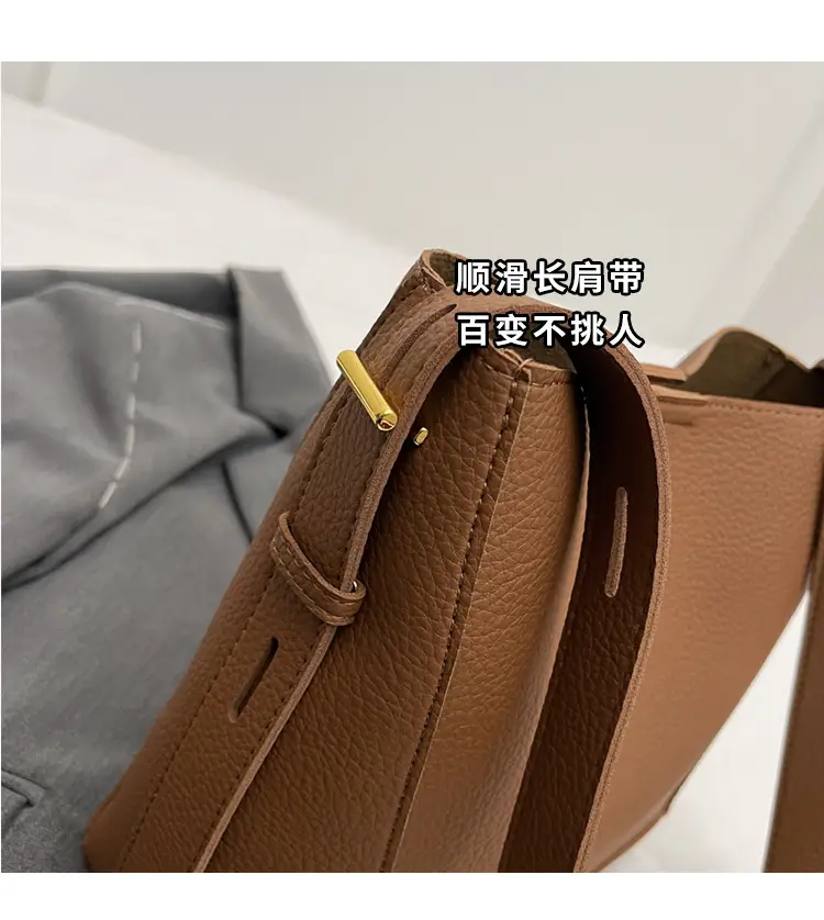 Women Textured Bucket Bag Brown Vintage Shoulder Crossbody — feature 12