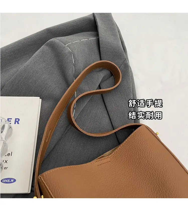 Women Textured Bucket Bag Brown Vintage Shoulder Crossbody — feature 13