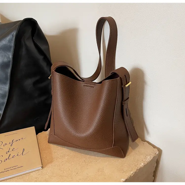 Women Textured Bucket Bag Brown Vintage Shoulder Crossbody — feature 17