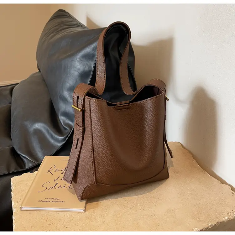Women Textured Bucket Bag Brown Vintage Shoulder Crossbody — feature 18