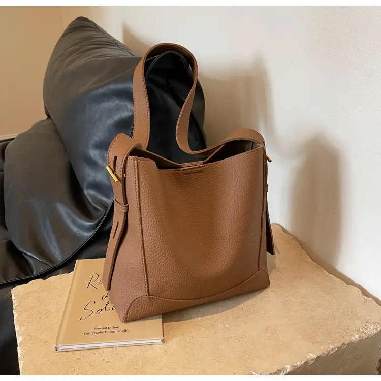 Women Textured Bucket Bag Brown Vintage Shoulder Crossbody — feature 20