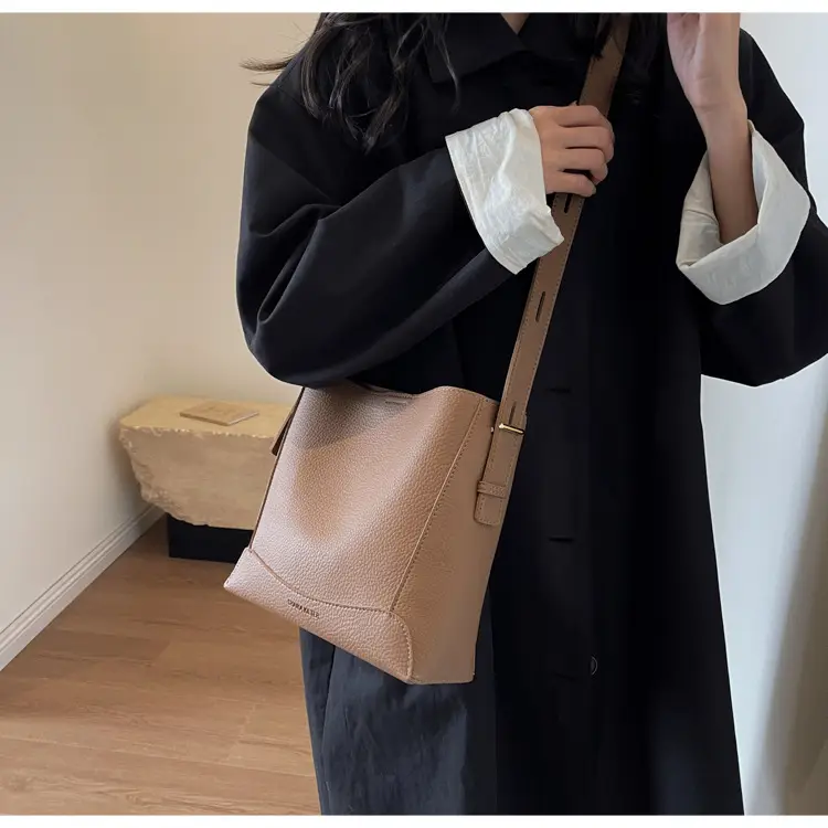 Women Textured Bucket Bag Brown Vintage Shoulder Crossbody — feature 27